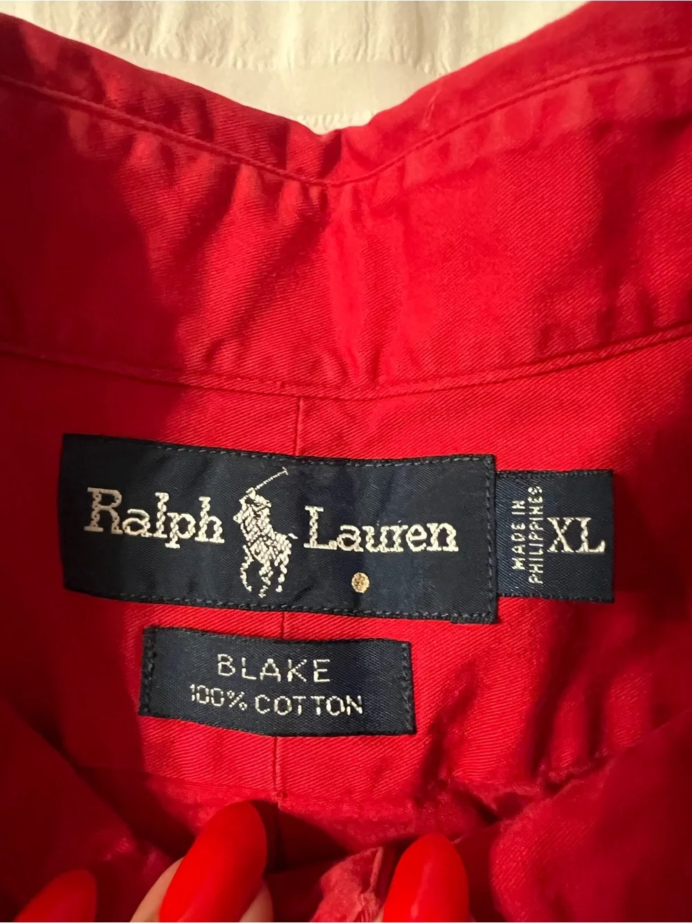 Ralph Lauren Blake Red Cotton Button Down Long Sleeve Shirt Vintage 90s Mens XL